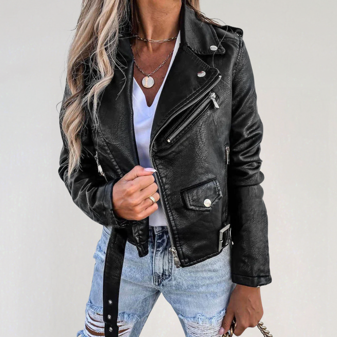 Stylish Faux Leather Biker Coat