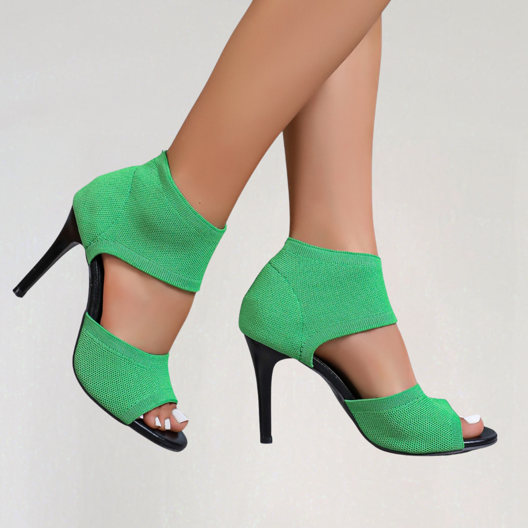 Stretch Knit Peep Toe Heels