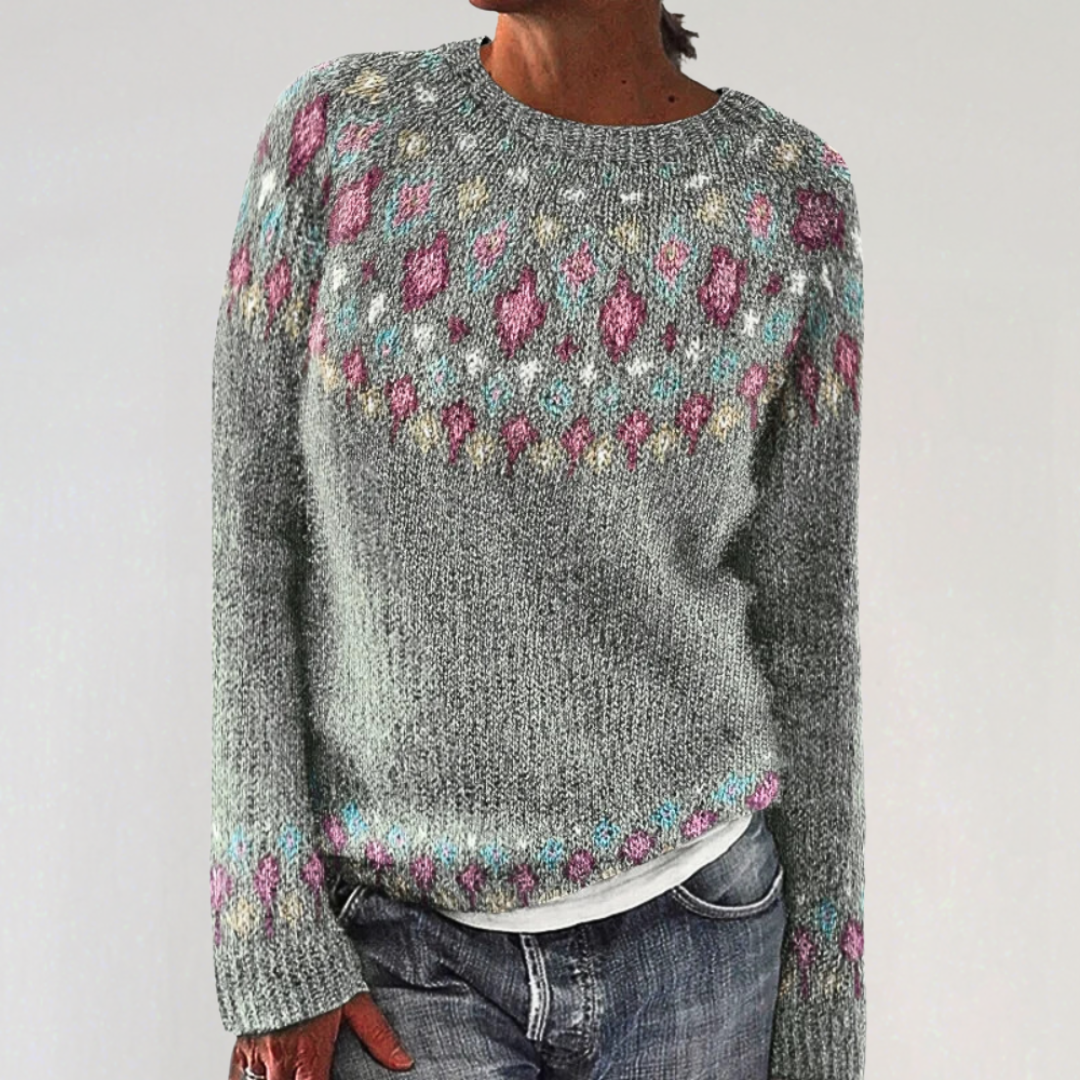 Cozy Knit Jumper with Colorful Geometric Pattern