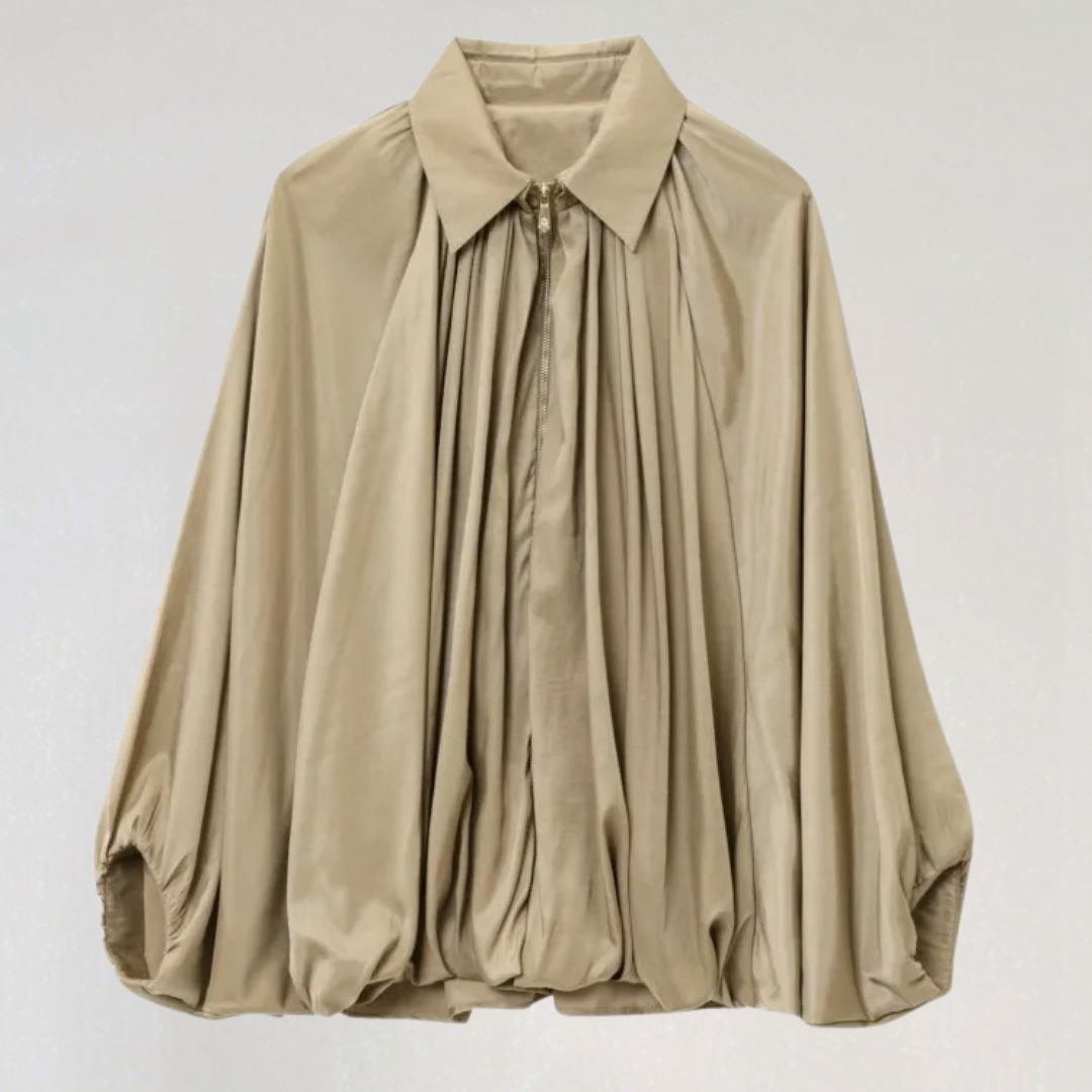 Elegant Pleated Bomber Jacket with Zip Closure