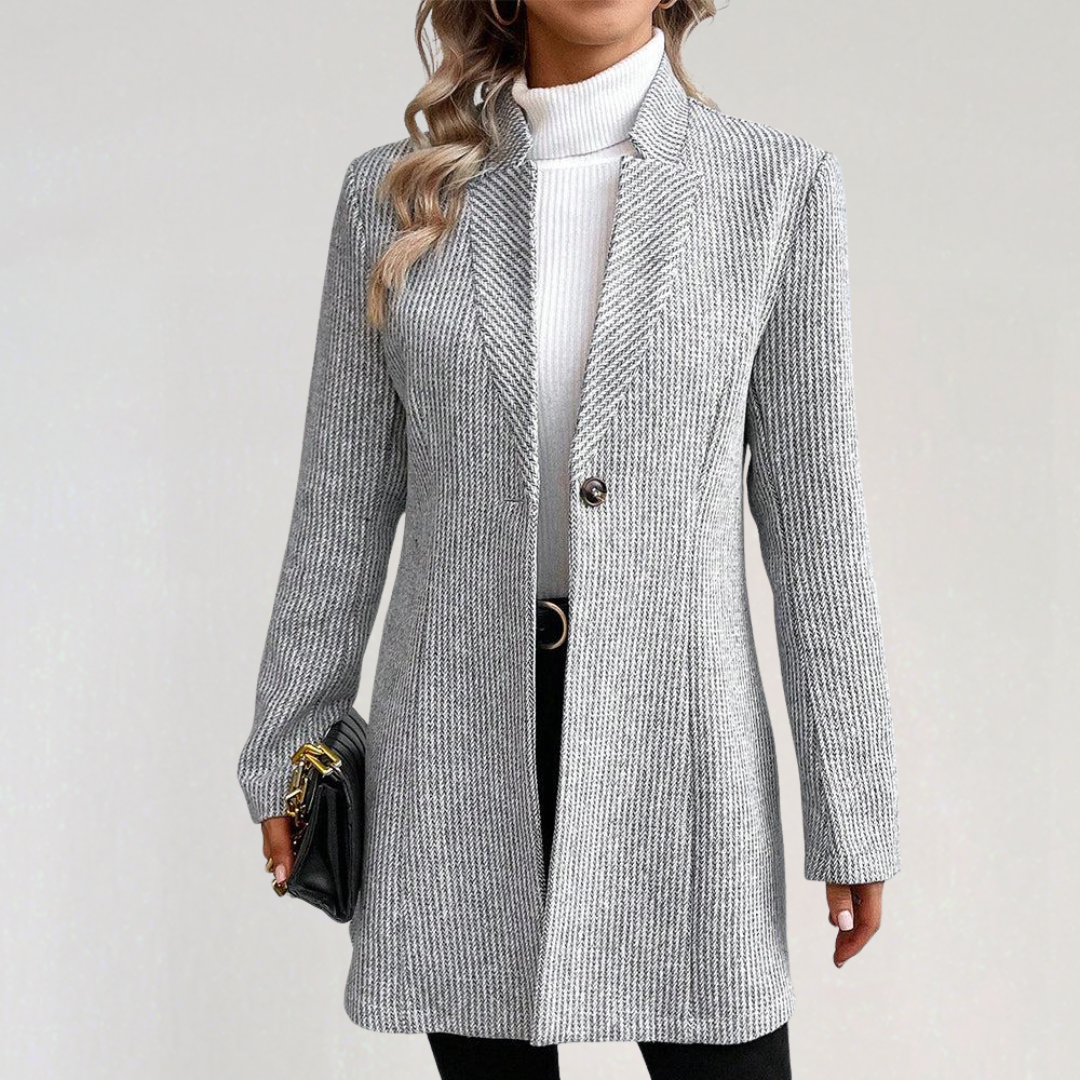 Elegant Women’s Long Blazer Coat | Slim Fit Business Casual Jacket with One Button