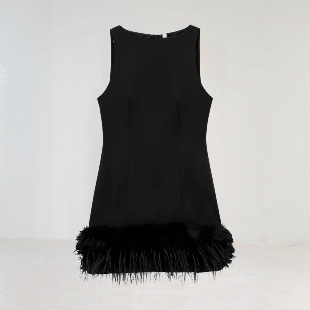 Elegant Feather Trim Mini Dress
