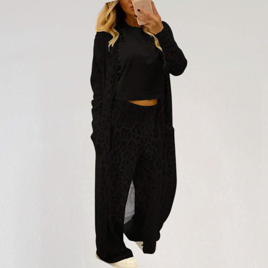 Leopard Print Loungewear Set for Women | Soft Cozy Matching Lounge Pants & Cardigan