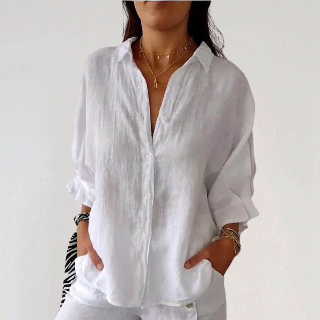 Casual Cotton Linen Shirt for Women | Button Down Summer Blouse |Women
