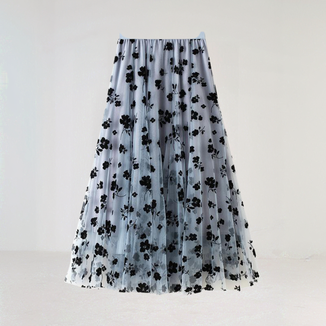 Floral Tulle Midi Skirt