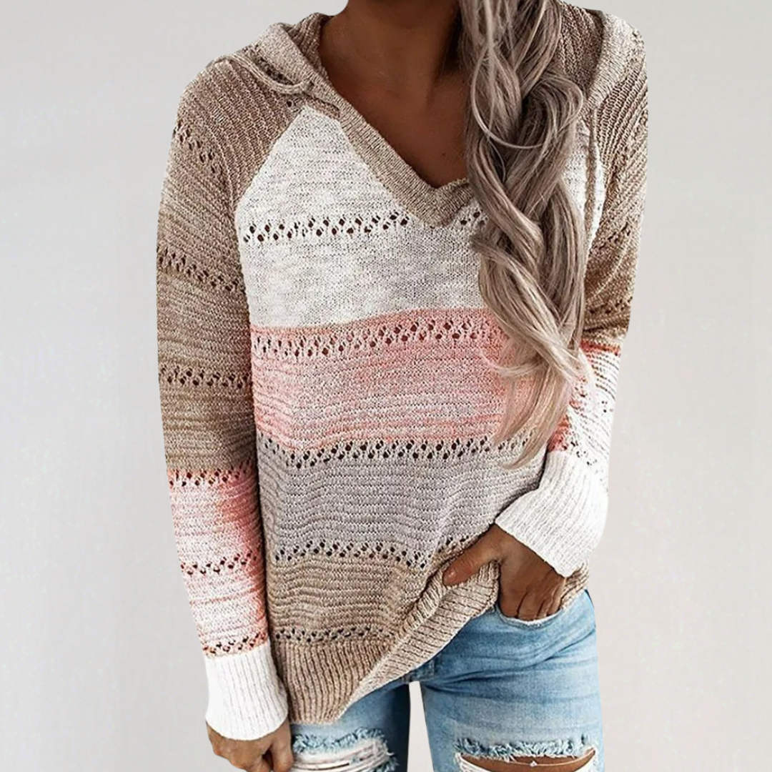 Striped Knit Hoodie Sweater | Cozy Patterned Pullover with Hood