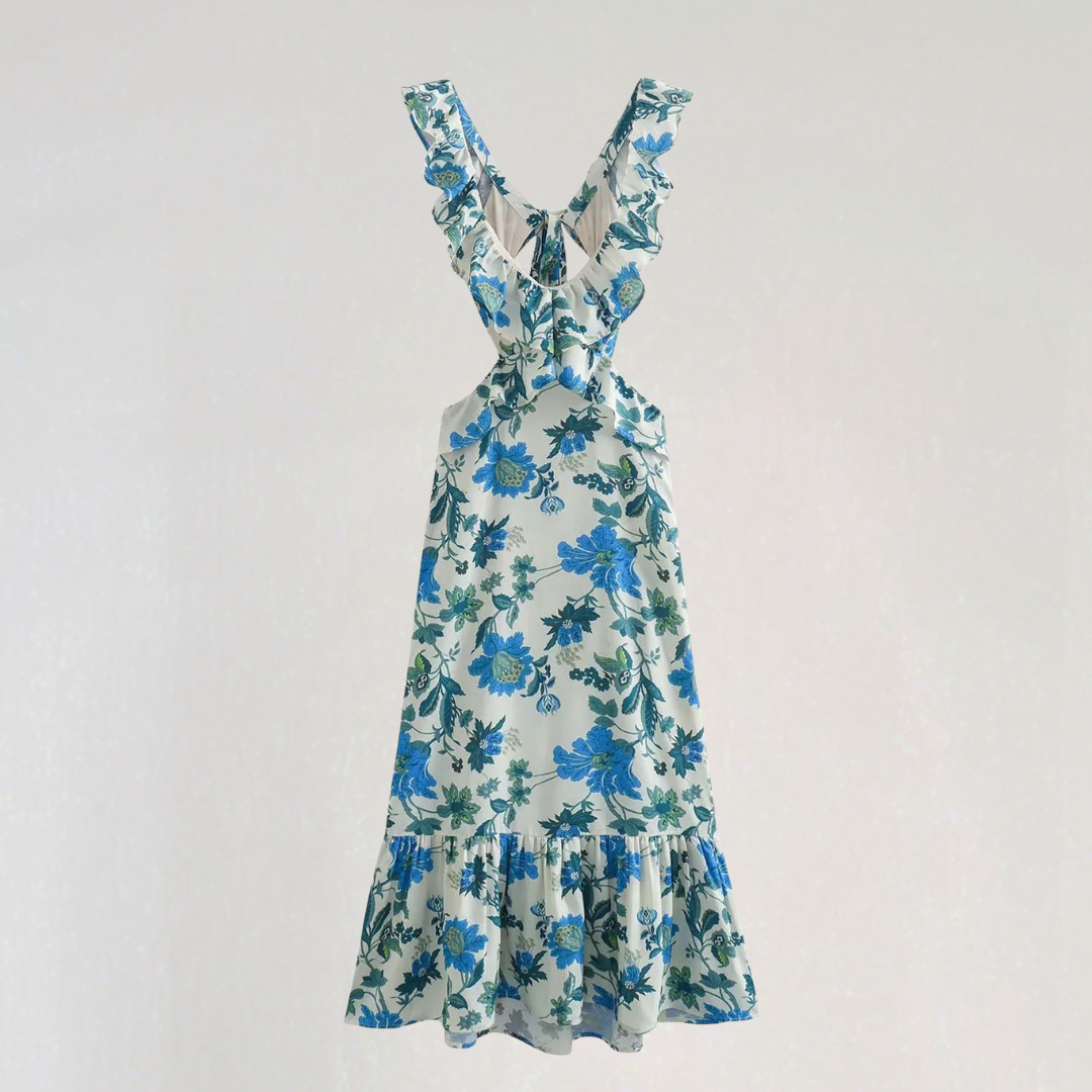 Sleeveless Summer Maxi Dress with Ruffle Straps