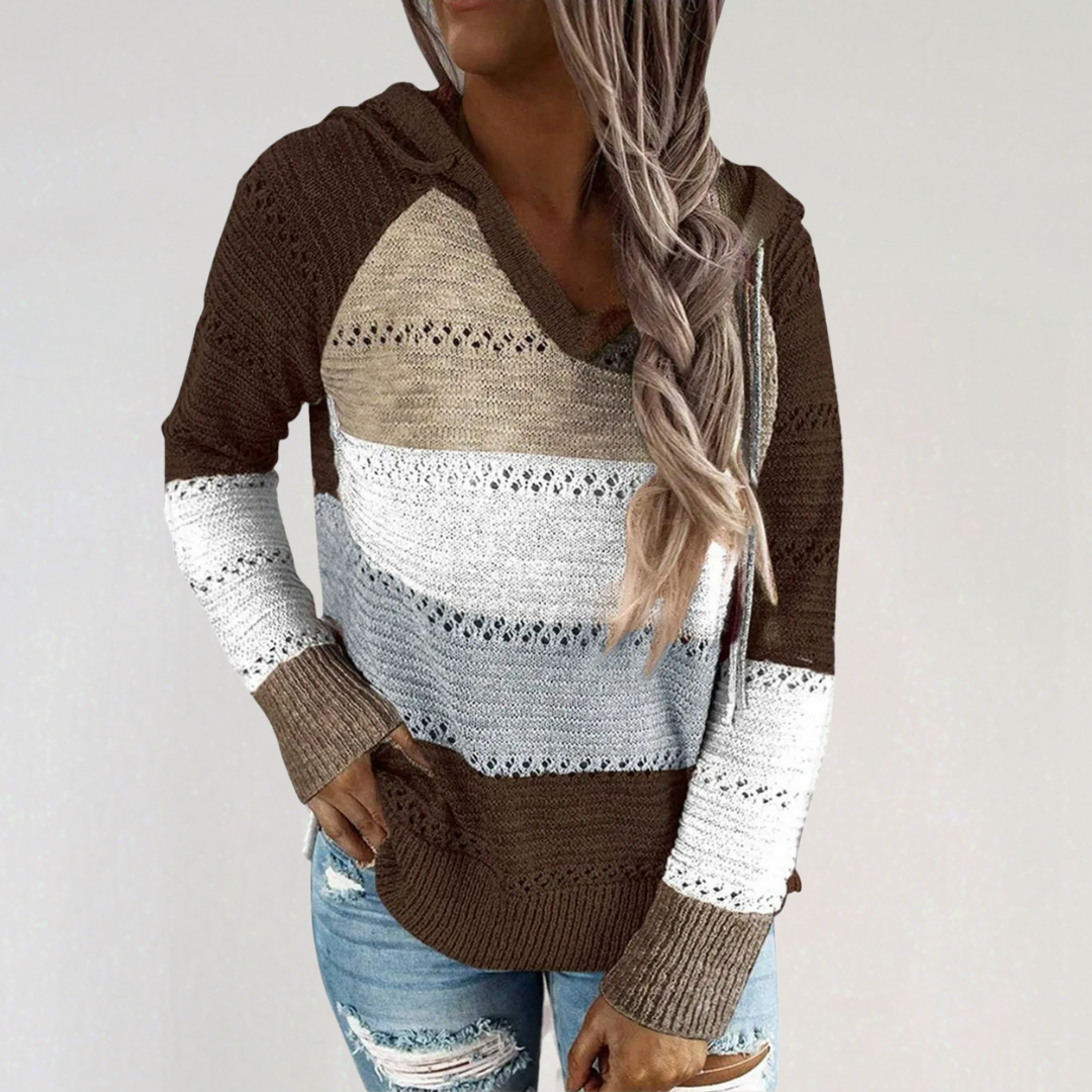 Striped Knit Hoodie Sweater | Cozy Patterned Pullover with Hood