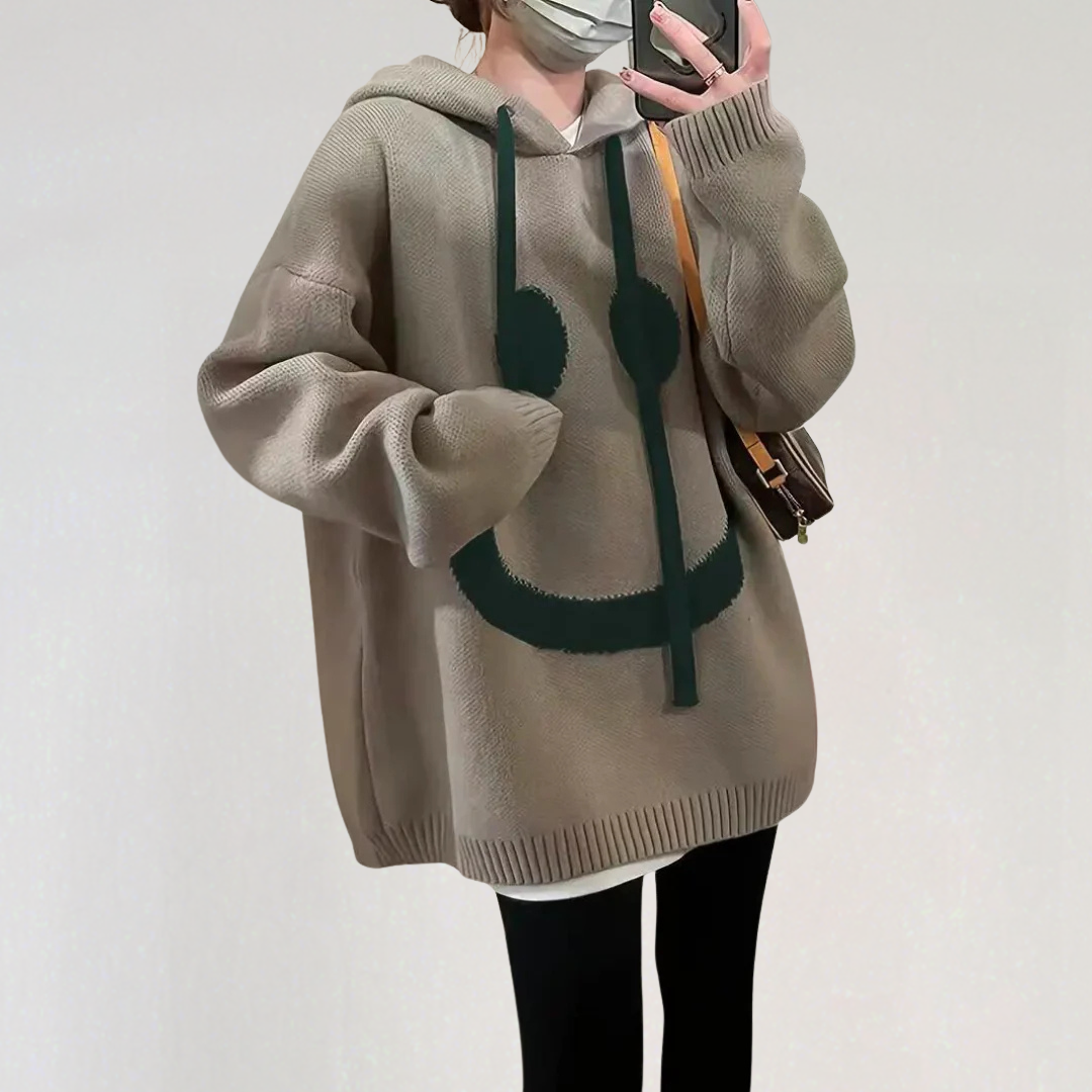 Oversized Smiley Face Hoodie | Trendy Graphic Streetwear Pullover for Women