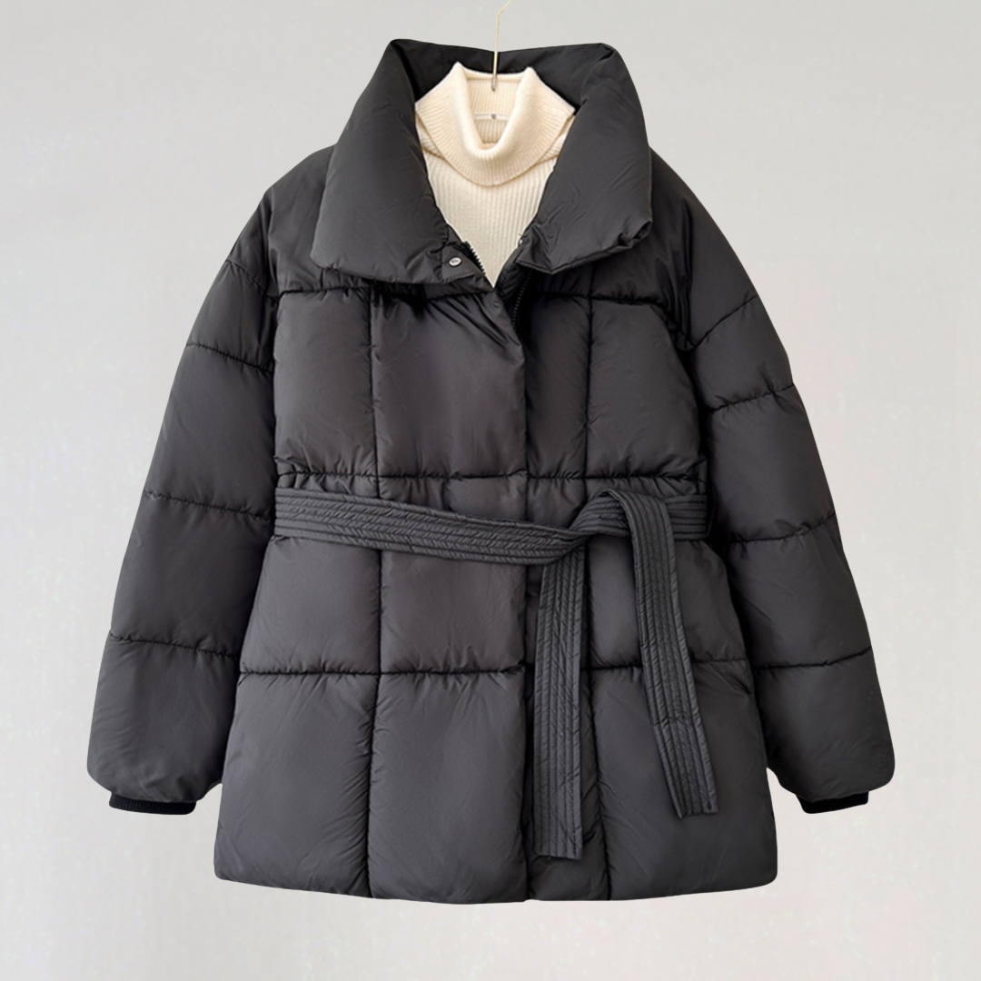 Elegant Quilted Puffer Jacket with Belt for Women