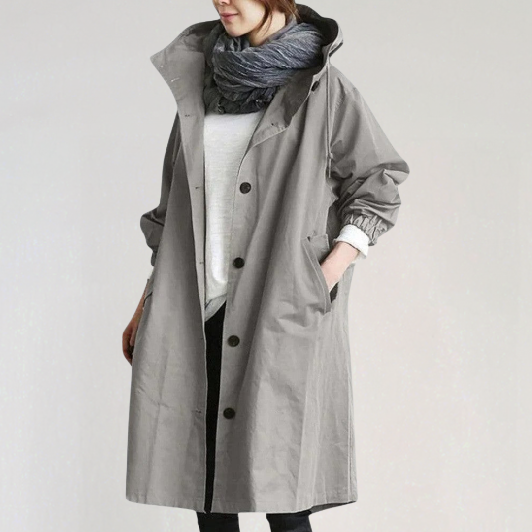 Long Hooded Waterproof Trench Coat for Women