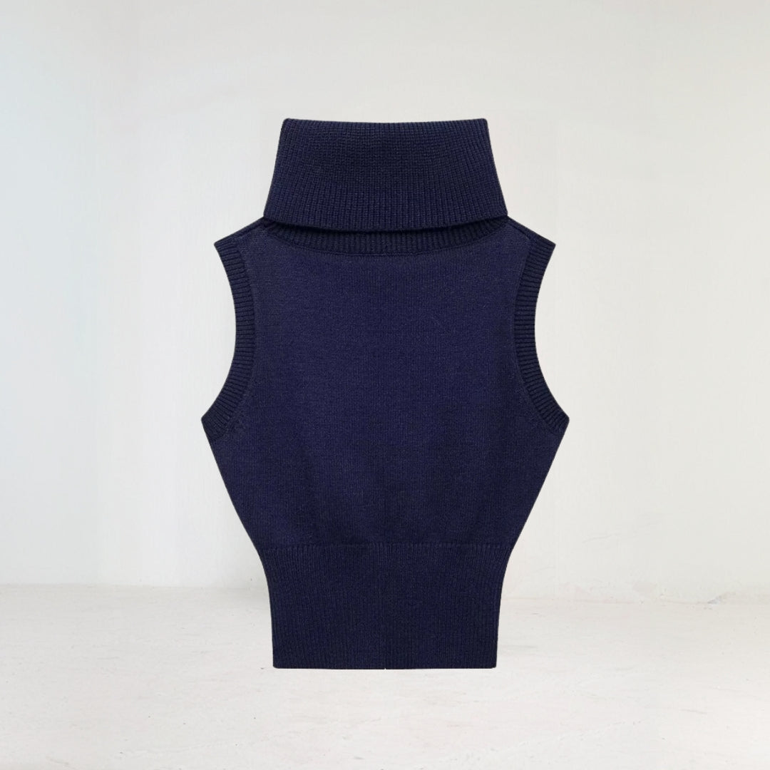 Sleeveless Knit Roll Neck Jumper