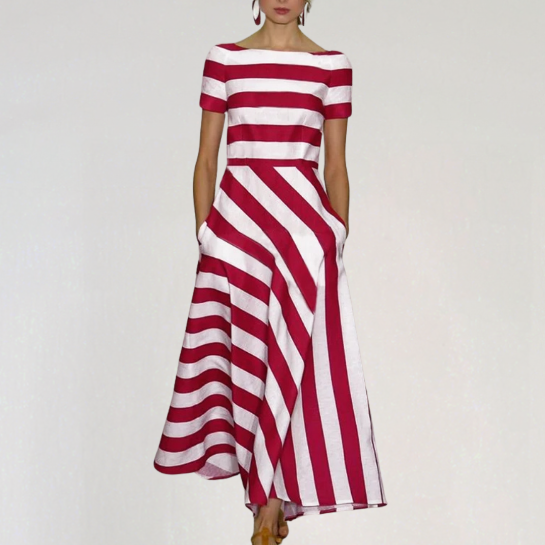 Women’s Boat Neck Striped A-Line Maxi Dress | Nautical Chic Evening Gown