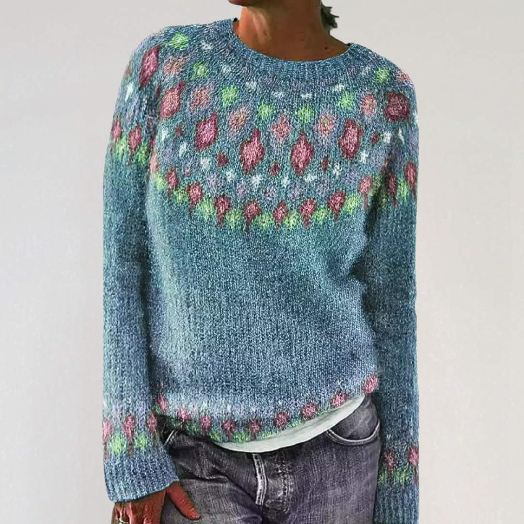 Cozy Knit Jumper with Colorful Geometric Pattern