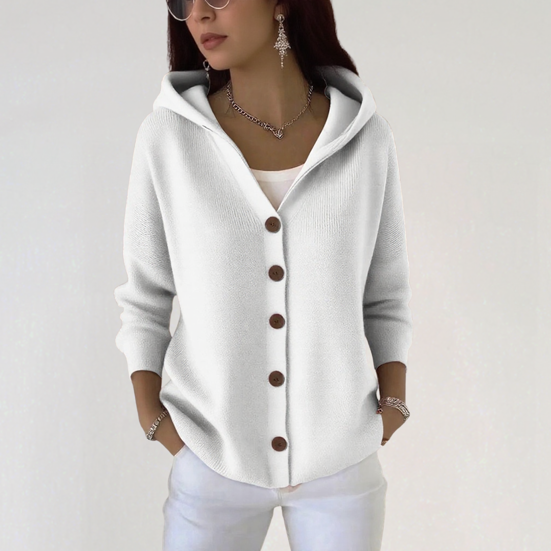 Women’s Knit Hoodie Cardigan with Buttons | Casual Soft Sweater Jacket