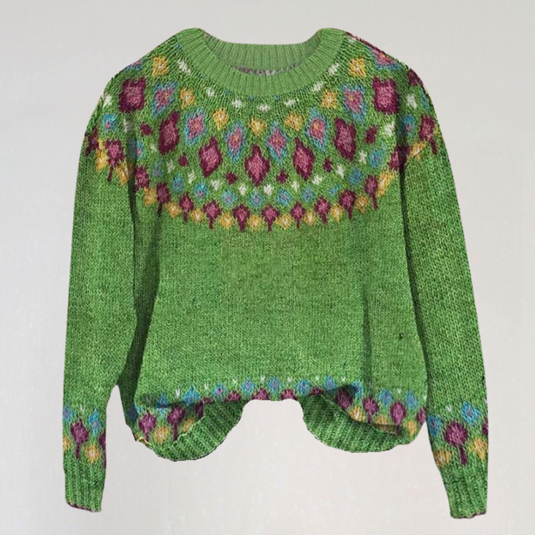 Cozy Knit Jumper with Colorful Geometric Pattern