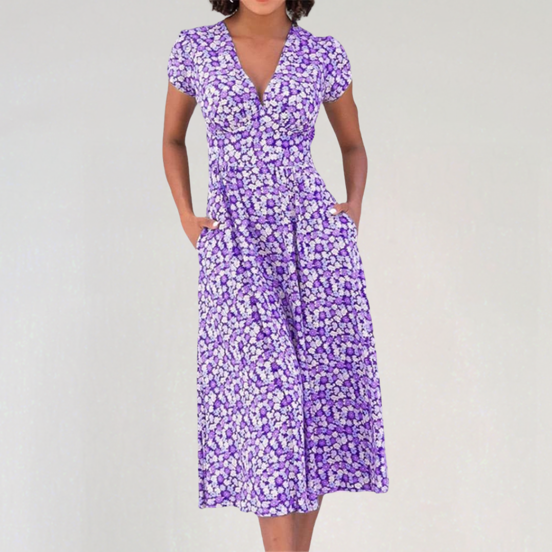 Elegant V-neck Floral Midi Dress