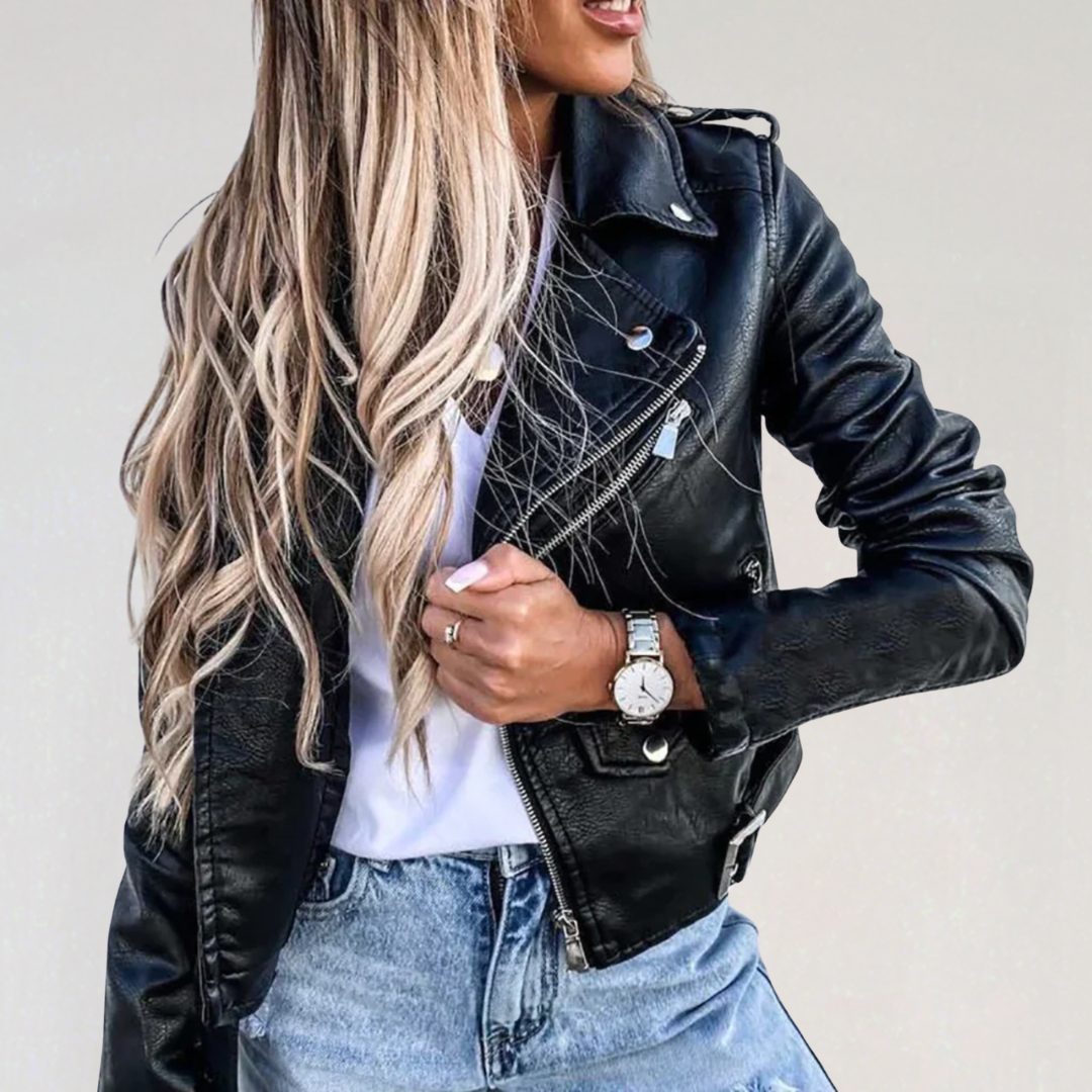 Stylish Faux Leather Biker Coat
