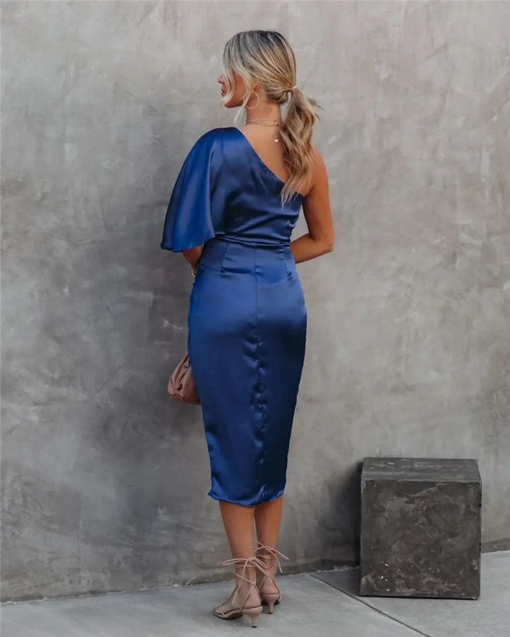 One Shoulder Satin Cocktail Dress
