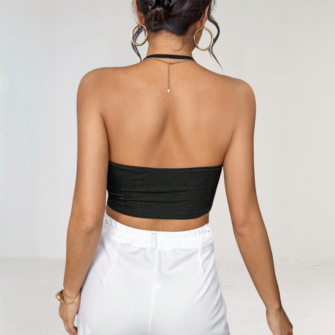 Black Halter Draped Top