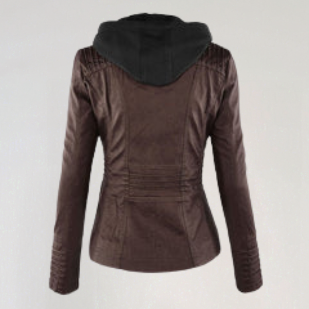 Women's Leather Jacket with Removable Hood