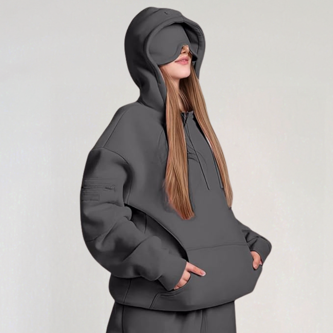 Oversized Hoodie with Built-in Sleep Mask | Cozy Travel Hoodie for Women