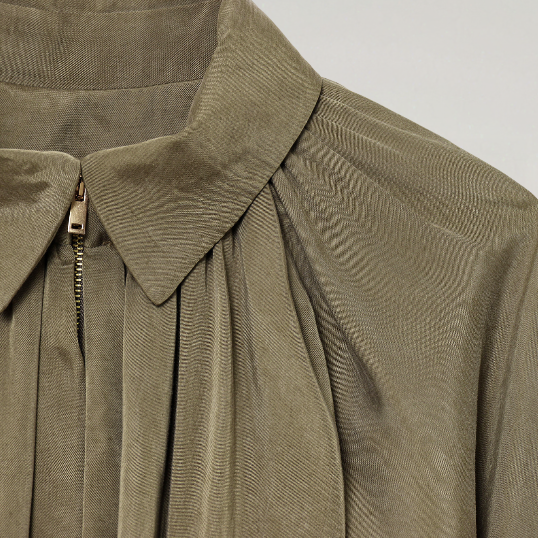 Elegant Pleated Bomber Jacket with Zip Closure