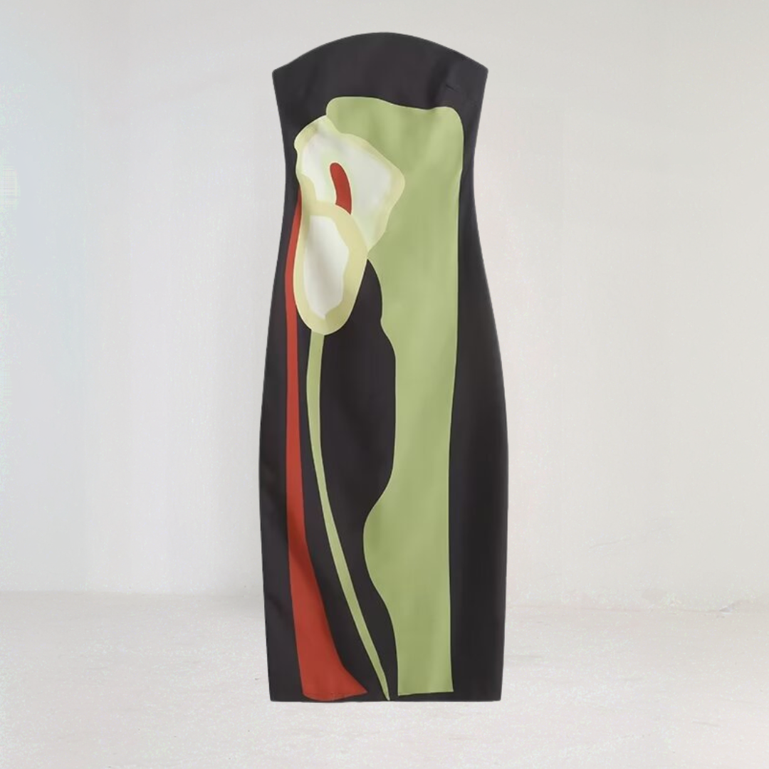Strapless Abstract Floral Tube Maxi Dress