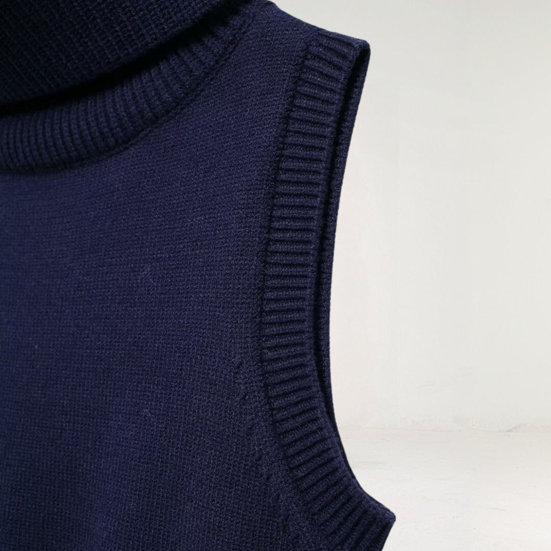 Sleeveless Knit Roll Neck Jumper