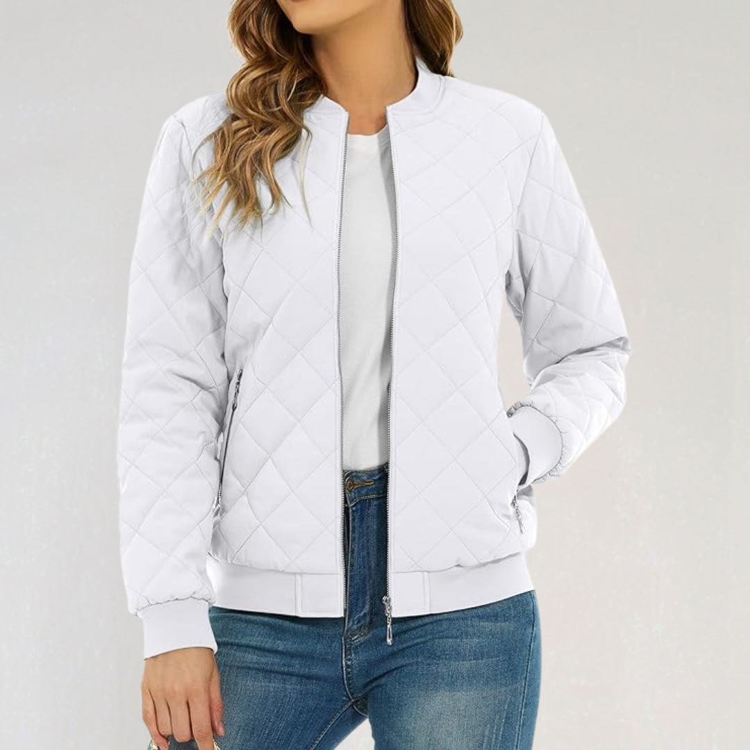 Casual Padded Quilted Bomber Jacket for Women