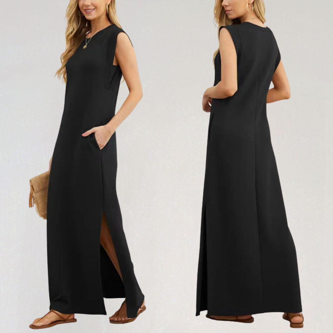 Elegant Maxi Dress with Split and Pockets for Women