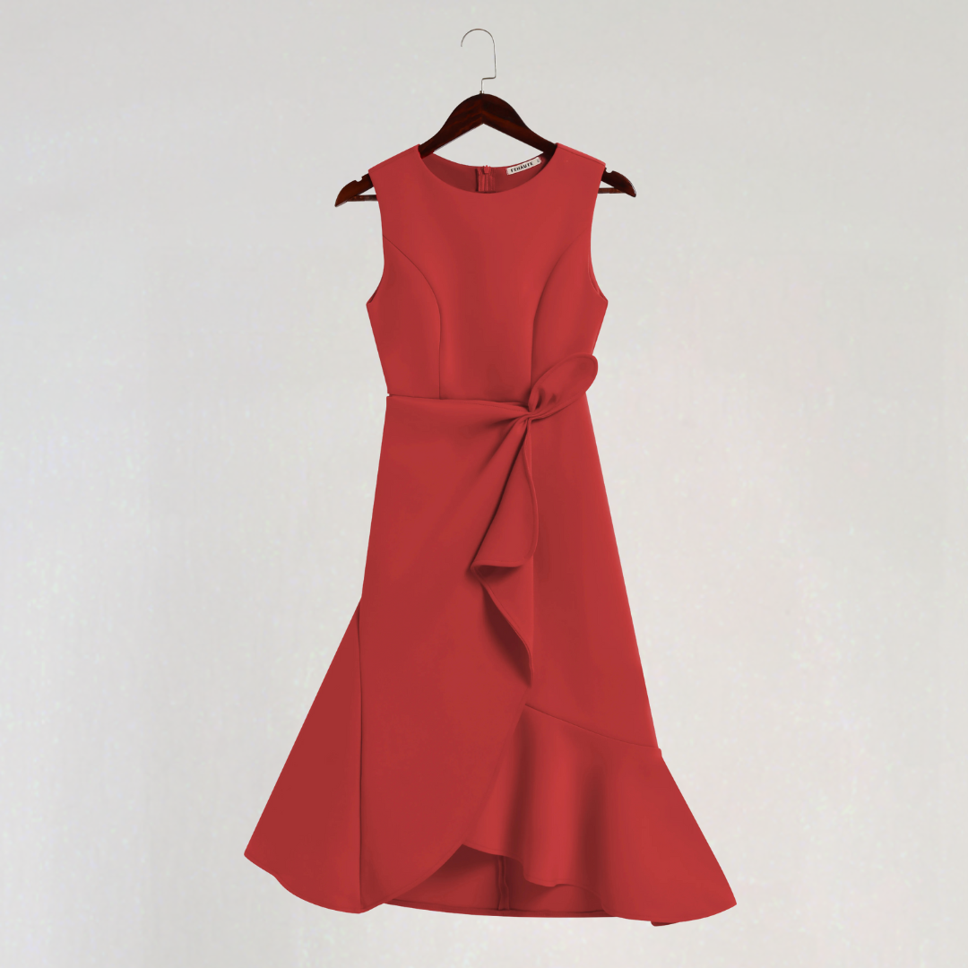 Elegant Asymmetric A-line Dress with Waist Twist