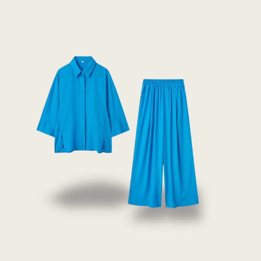 2 Piece Oversized Shirt and Wide-Leg Pants Set