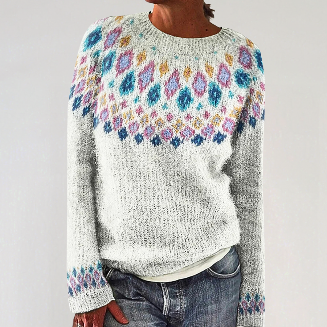 Cozy Knit Jumper with Colorful Geometric Pattern