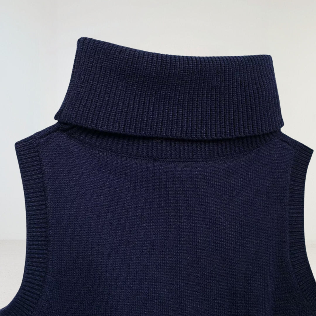 Sleeveless Knit Roll Neck Jumper