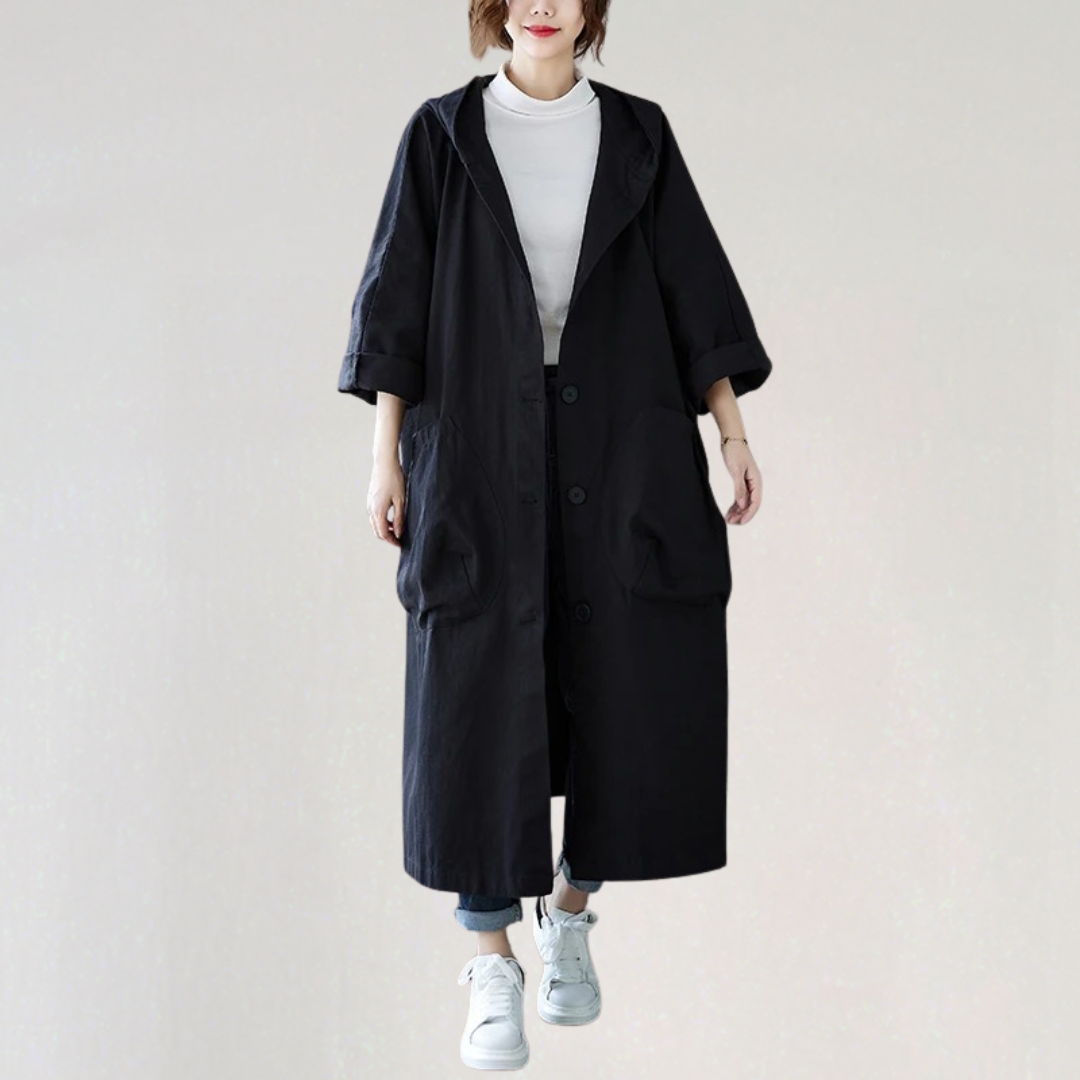 Long Hooded Waterproof Trench Coat |  Lightweight Fall Layering Jacket