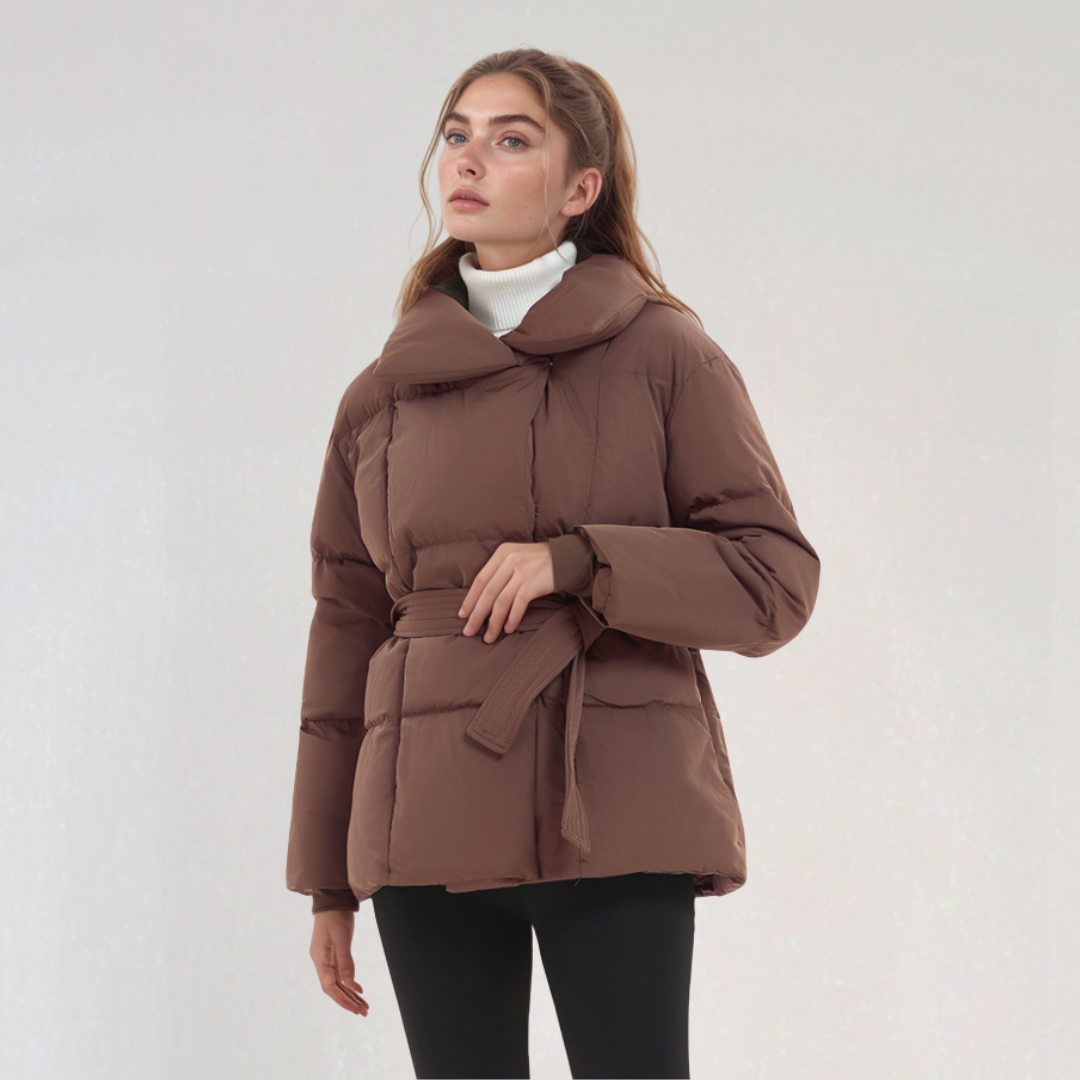 Elegant Quilted Puffer Jacket with Belt for Women