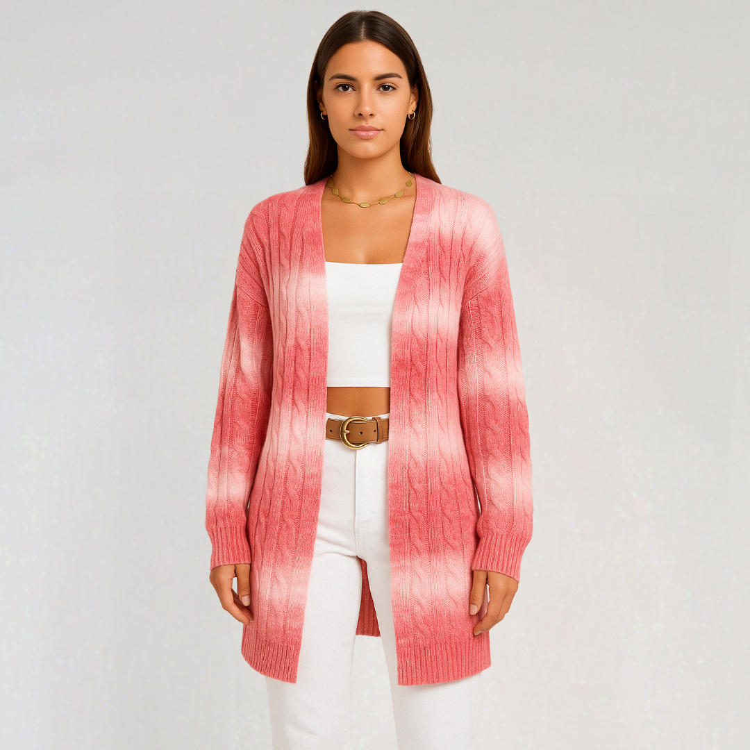 Pastel Rainbow Gradient Cable-Knit Cardigan