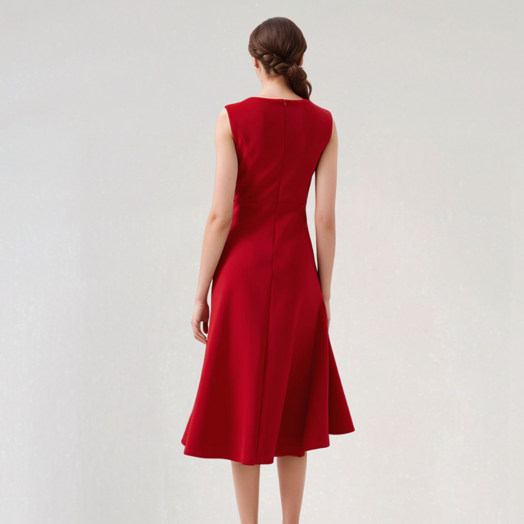 Elegant Asymmetric A-line Dress with Waist Twist