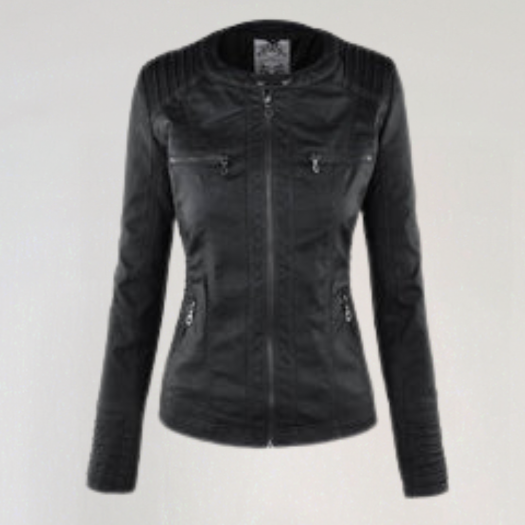 Women's Leather Jacket with Removable Hood