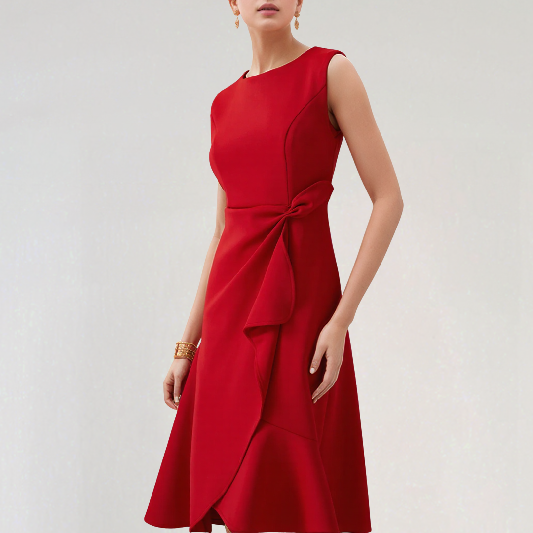 Elegant Asymmetric A-line Dress with Waist Twist