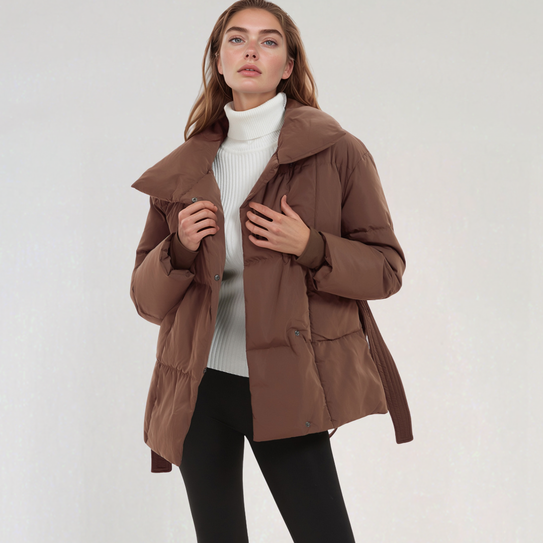 Elegant Quilted Puffer Jacket with Belt for Women