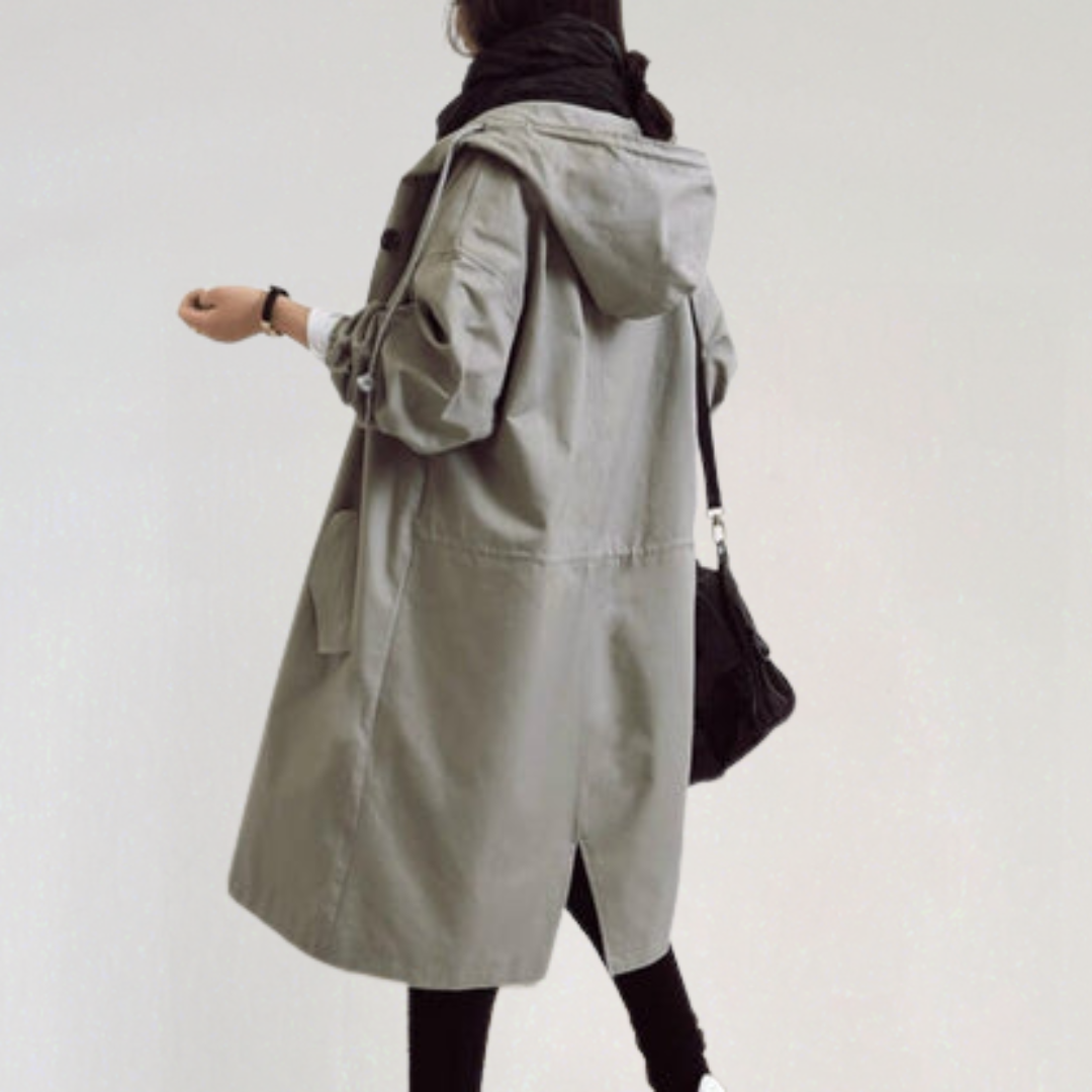 Long Hooded Waterproof Trench Coat for Women