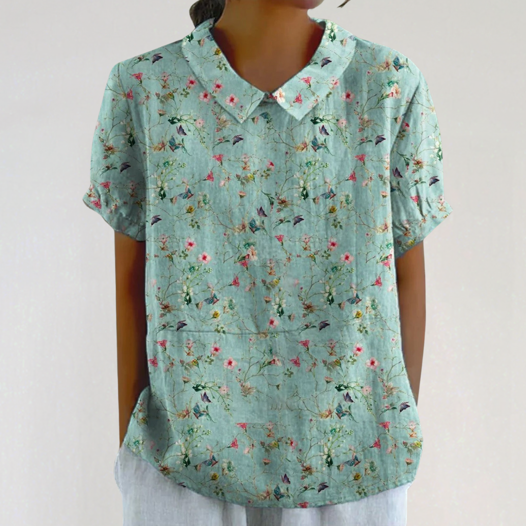 Short Sleeve Linen Shirt with Print
