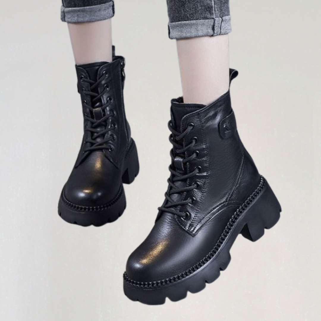 Waterproof Leather Ankle Boots with Grip Sole