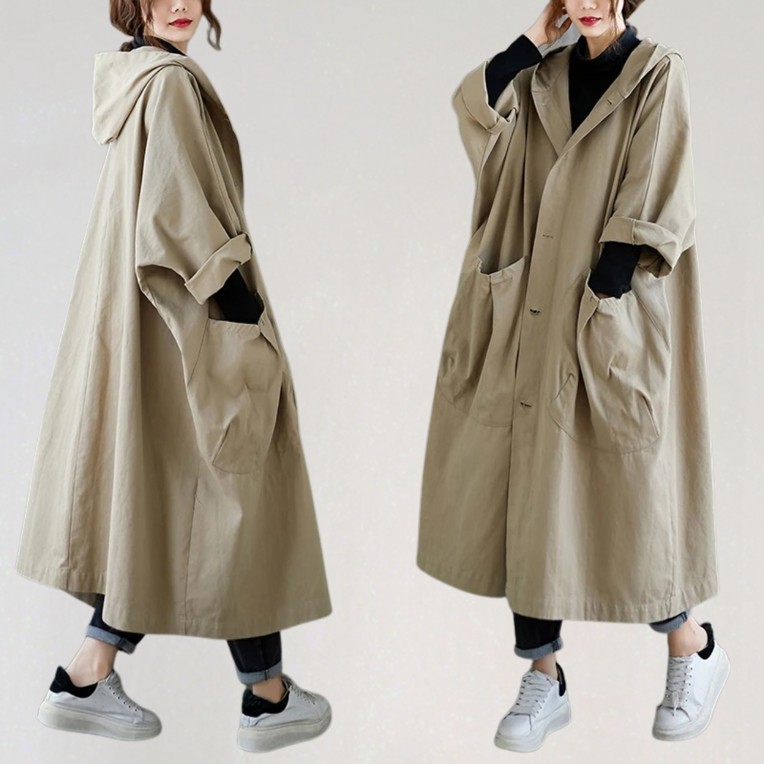 Long Hooded Waterproof Trench Coat |  Lightweight Fall Layering Jacket