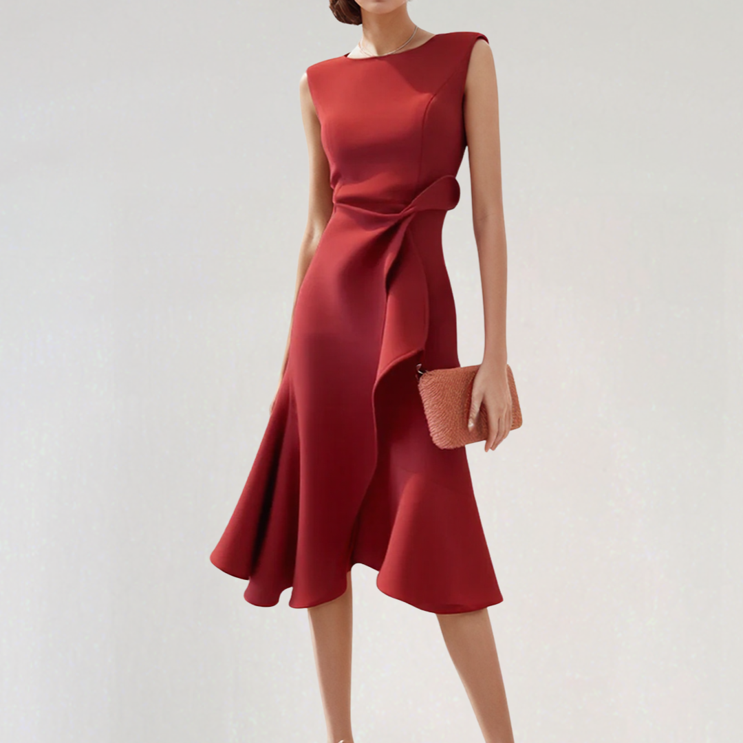 Elegant Asymmetric A-line Dress with Waist Twist