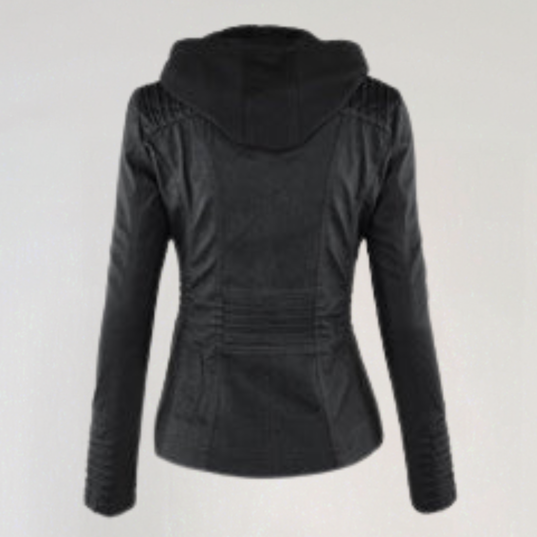Women's Leather Jacket with Removable Hood