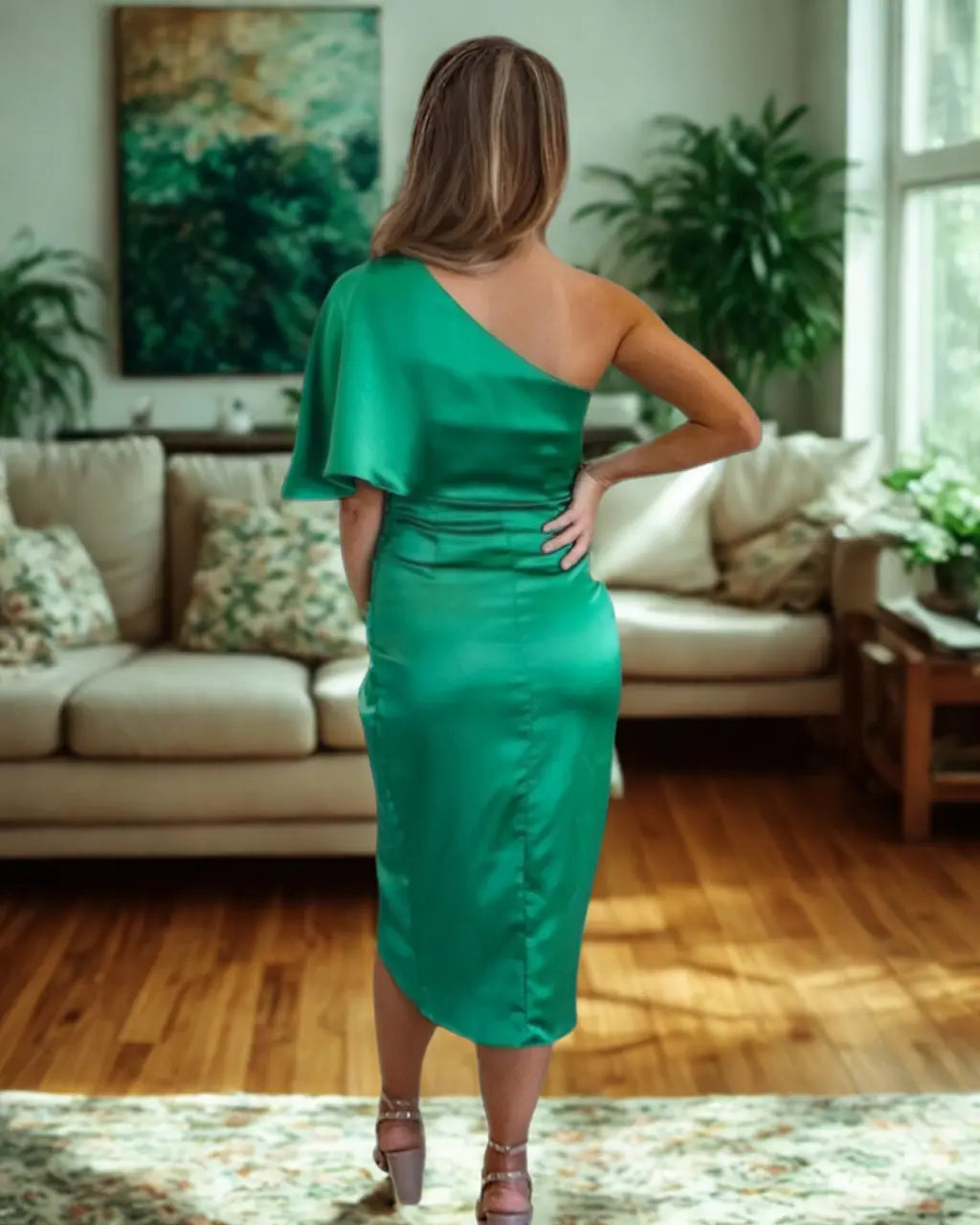 One Shoulder Satin Cocktail Dress