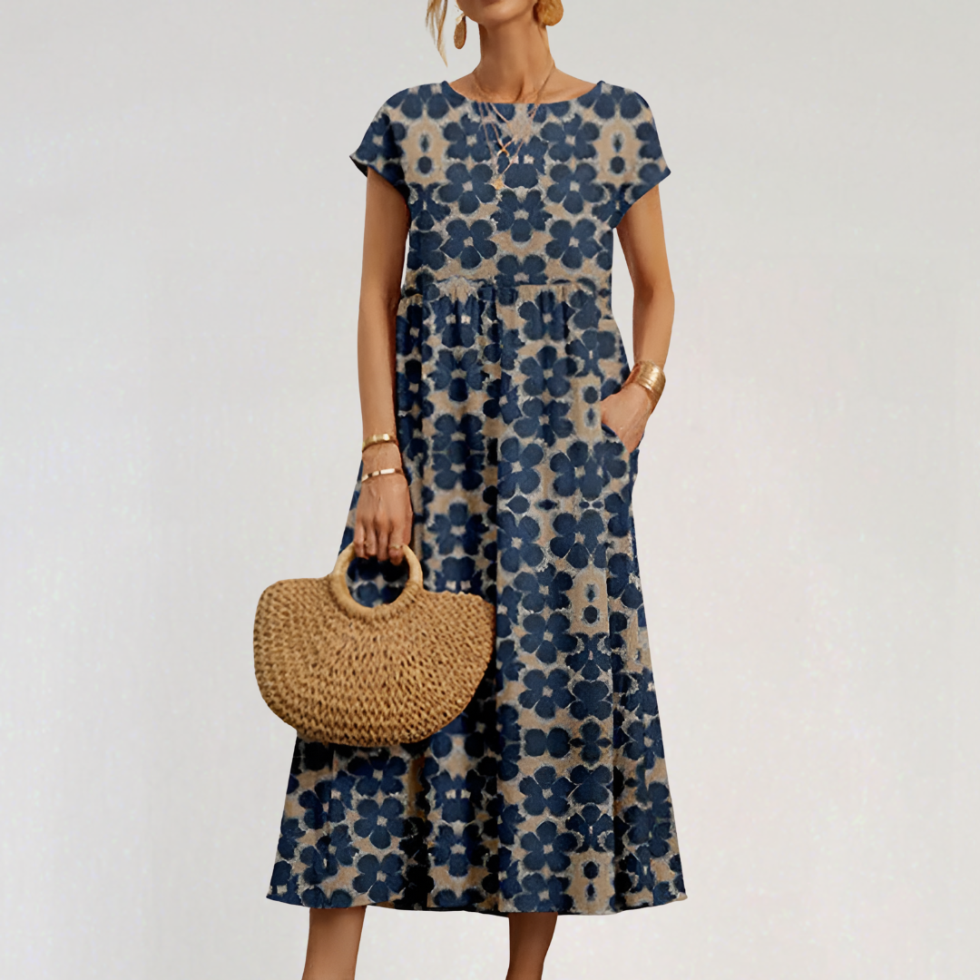 Loose Fit Cotton and Linen Midi Dress